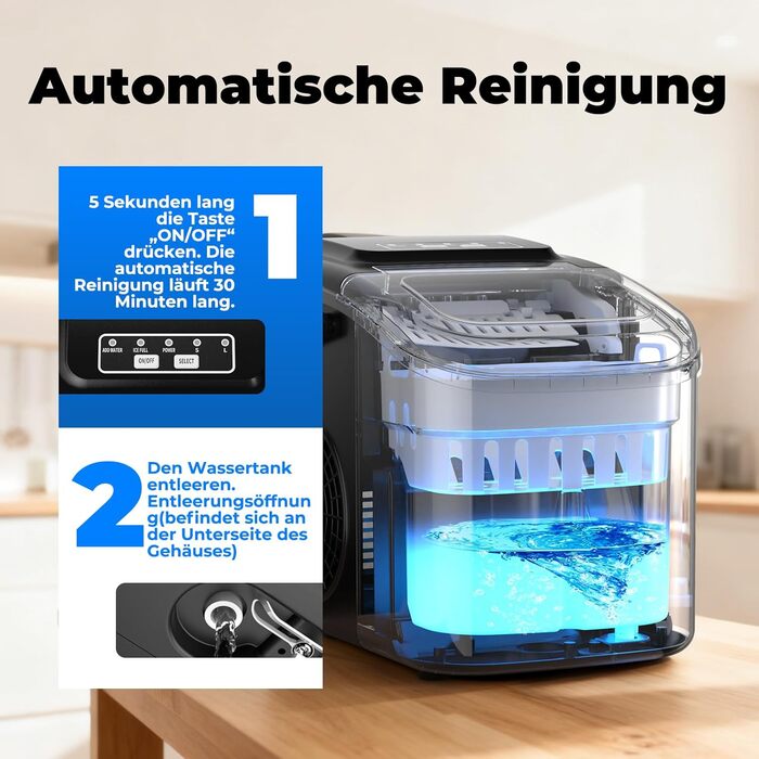 Машина для приготування льоду 12 кг/24 год, компактна модель 1,2 л, самоочищення, кошик/лопатка для льоду, 8 кубиків за 6-9 хвилин, для кухні/офісу/вечірки/дому/RV