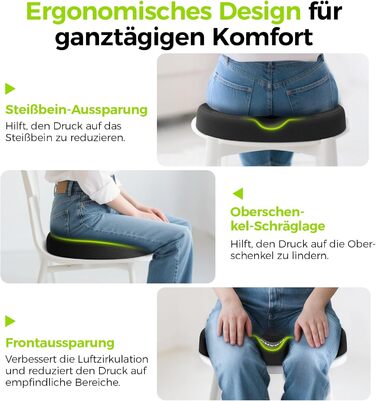 Ортопедична подушка для сидіння AUVON кругла з подвійною U-подібною формою для копчика та геморой, розвантажувальна подушка для офісного крісла та авто, 47*37*7.8 см