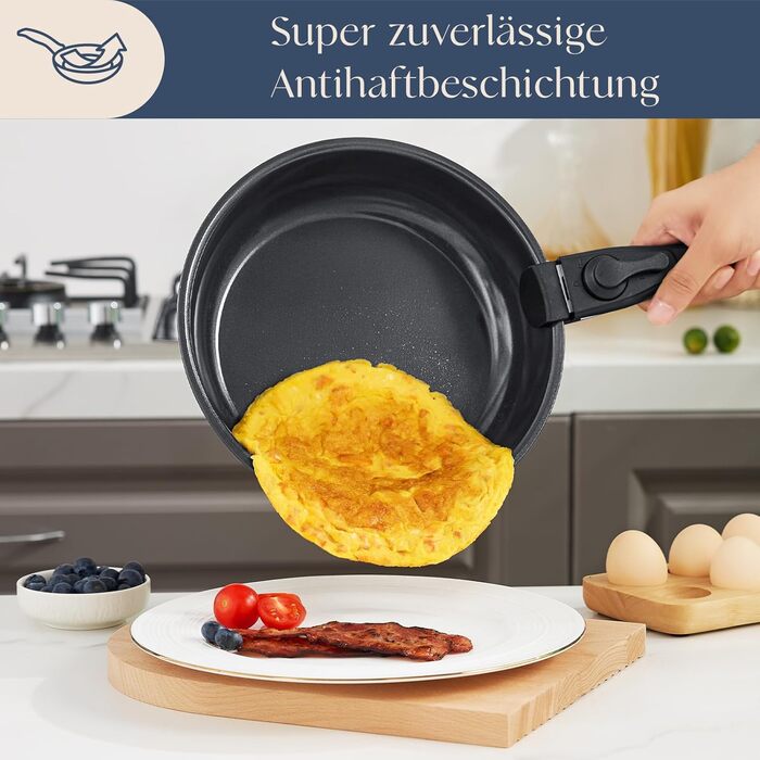 Набір посуду 17 частин з знімним ручками, антипригарне покриття, для всіх типів плит, включаючи індукцію, та духової шафи (темно-сірий)