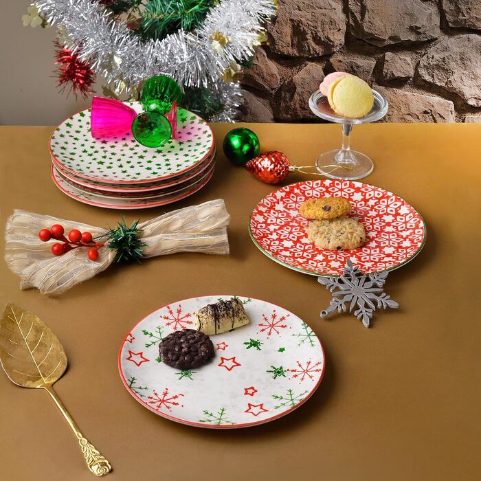 Набір тарілок на 6 персон - Ø тарілка для макаронів, тарілка для сніданку, тарілка для торта, можна мити в посудомийній машині - Різдво (26 см)