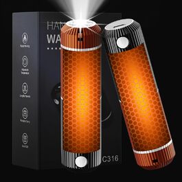 Електричний гріє для рук з ліхтариком, 2 шт., 5000mAh, магнітний, 5 температурних режимів, портативний, для жінок, зимовий подарунок, для зимових видів спорту, indoor/outdoor, чорний та помаранчевий