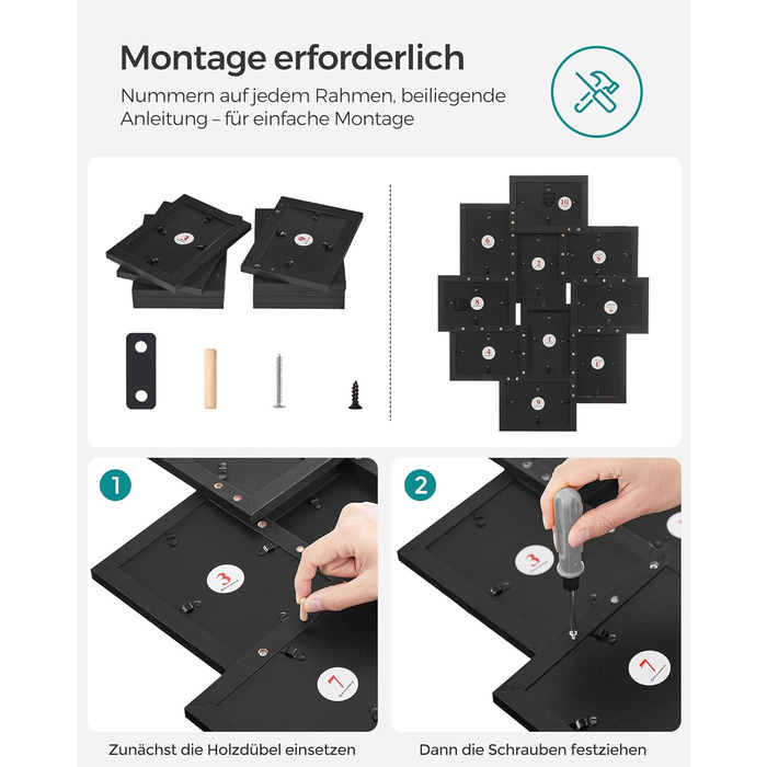 Фоторамка SONGMICS на 10 фото 10x15 см, колір чорний, матеріал МДФ - RPF20WT