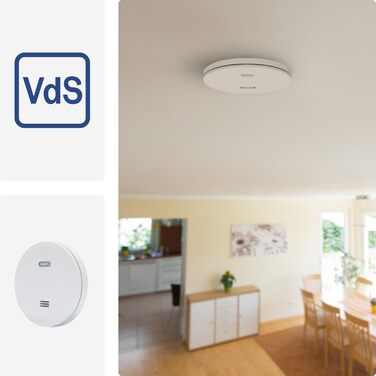 Датчик диму ABUS RWM160 з батареєю на 10 років, сертифікований Q-Label та DIN EN 14604, приглушене світло вночі, білий (упаковка 5 шт.)