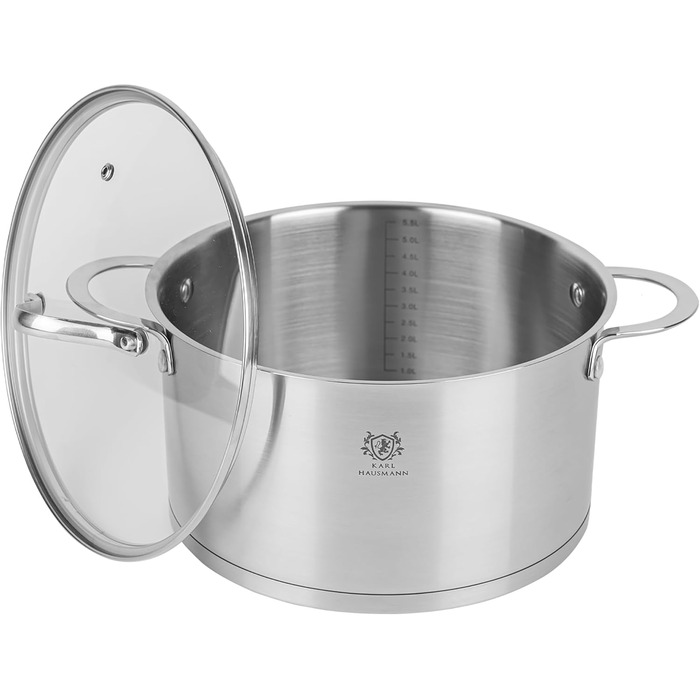 Нержавіюча каструля Karl Hausmann 3.6L, Ø 20 см - каструля з нержавіючої сталі з кришкою для всіх типів плит (індукція)