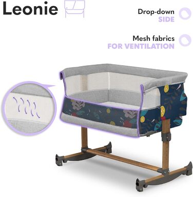 Дитяче ліжко Lionelo Leonie Plus 3 в 1 (колиска, ліжко-приліжко, гойдалка) блакитне, до 9 кг, з кошиком