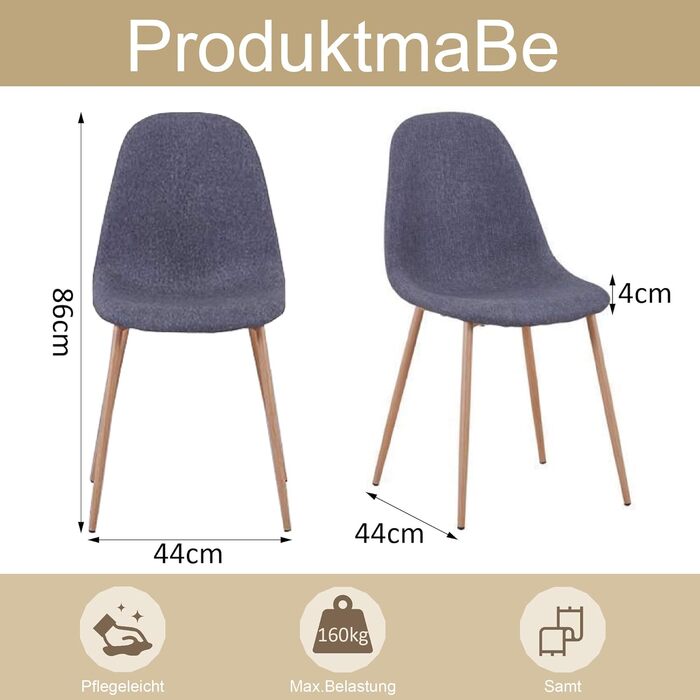 Стілець для їдальні GOLDFAN (4 шт.) з льоновим покриттям, сірий, сучасний дизайн, металеві ніжки