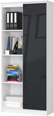 Офісна книжкова шафа АКОРД 80см 8 полиць для шафи, вітальні, спальні, книжкових полиць Стояча полиця Дерев'яна полиця Ламінована пластина 16 мм 16 мм, колір Sonoma/White (Wit / Hoogglans Grafiet)