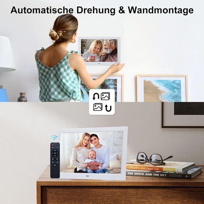 Цифровий фотомонтаж 10.1 дюйма, IPS, 1280x800, USB/SD, фото/музика/відео, календар, будильник, настінний монтаж, білий