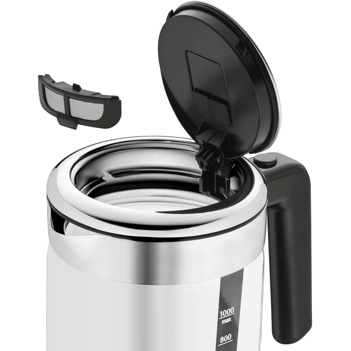 Електричний чайник-заварник WMF Küchenminis 2 в 1 з регулюванням температури, 1 л, 1900 Вт, скло, з тримачем для чайних пакетиків та ситом