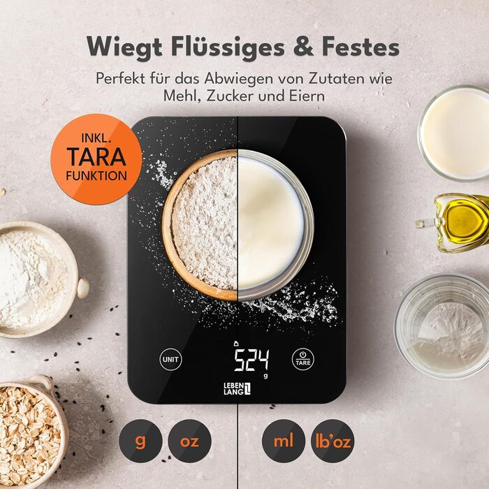 Електронна кухонна вага LEBENLANG - водонепроникна, USB-зарядка, до 10 кг, для їжі та кухні