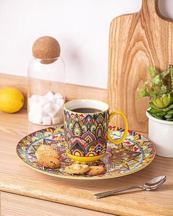 Набір кавових чашок Henten Home з порцеляни, 6 шт., 250 мл, ручної роботи, для 6 осіб (250 мл чашки, 400 мл підставки)