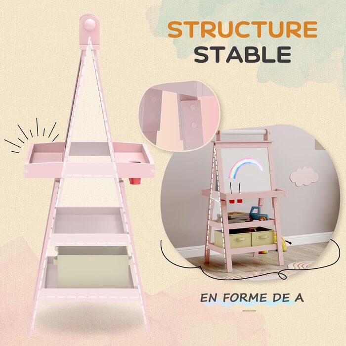 Дитяча фліпчарт AIYAPLAY 3 в 1 з магнітною дошкою та рулоном паперу - для дітей 3-6 років (зелене дерево, рожевий)