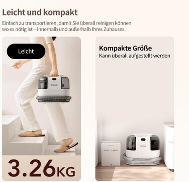 COCEAN Потужний пилосос для миття килимів та м'яких меблів, 18Kpa, для дому та автомобіля, білий