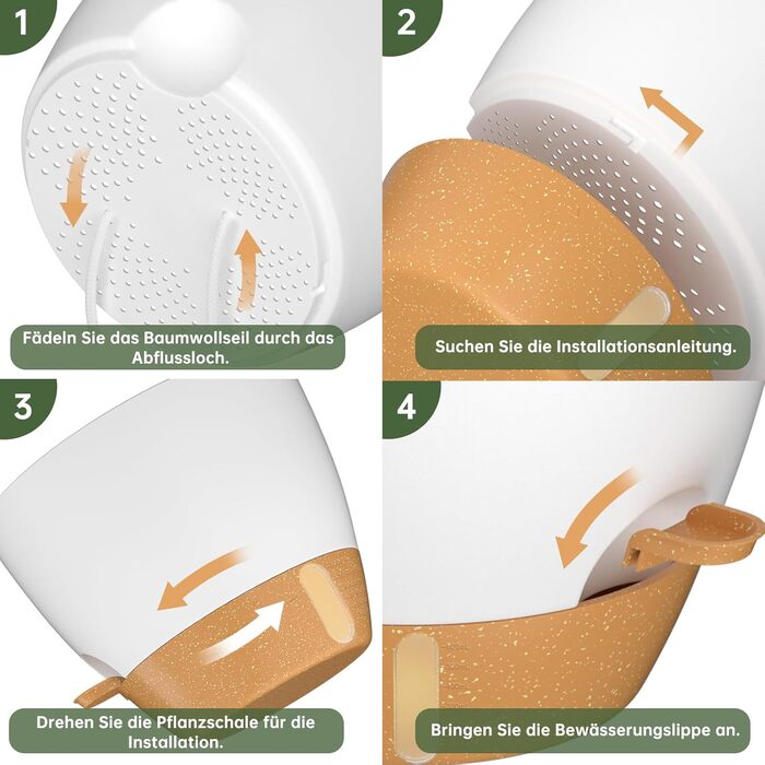 Набір горщиків для квітів ZMTECH 25 см з підставкою, пластикові пересаджувальні горщики з автополивом, квіткові горщики з індикатором рівня води для дому/саду (2 шт.,) (Білий, 15 см (5 шт.))