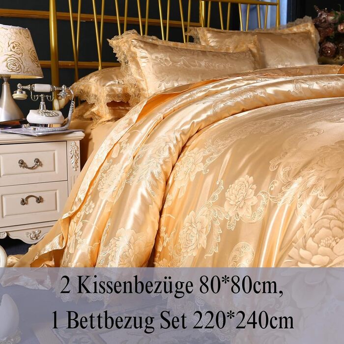 Комплект постільної білизни Beyeutao Satin Silk Grey 200x200см, 3 шт. и, в т.ч. наволочки 80x80см, золото