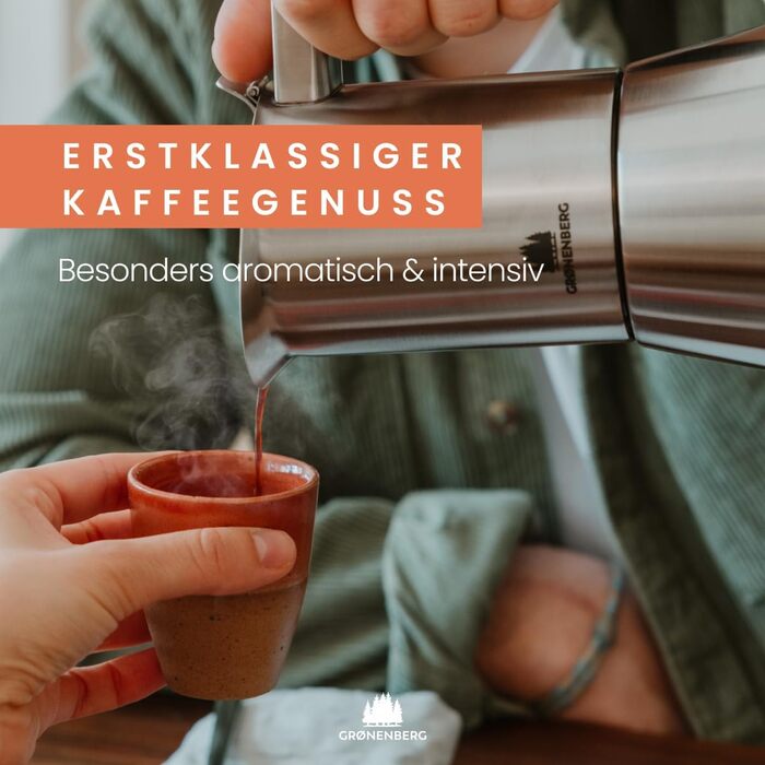 Еспресокавоварка Induktion Groenenberg 4-6 чашок | Нержавіюча сталь, замінна прокладка, редукторне сито 4 чашки (200 мл)