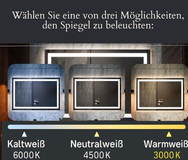 LED дзеркало для ванної кімнати з підсвічуванням, настінне, диммер, колір світла: теплий, холодний, нейтральний, сучасний дизайн, антизапар, енергозберігаюче, 50 x 120 см