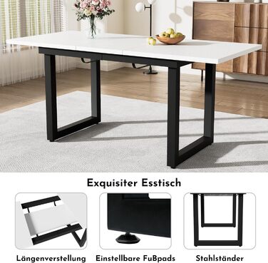 Розсувний обідній стіл Merax, 140/180x80x75 см, білий, металеві ніжки