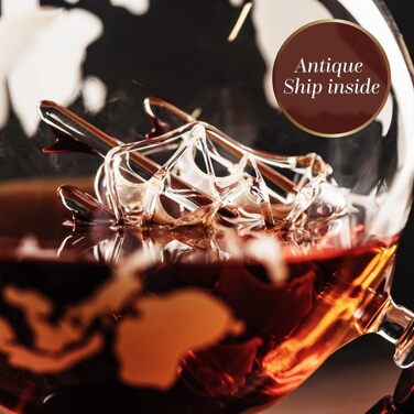 Набір для віскі Globus: декантир, 4 склянки, дерев'яний підставка, карта світу. Ідеальний подарунок для чоловіків та жінок. Підходить для віскі, джину, рому, скотчу, лікеру, бурбону, горілки.