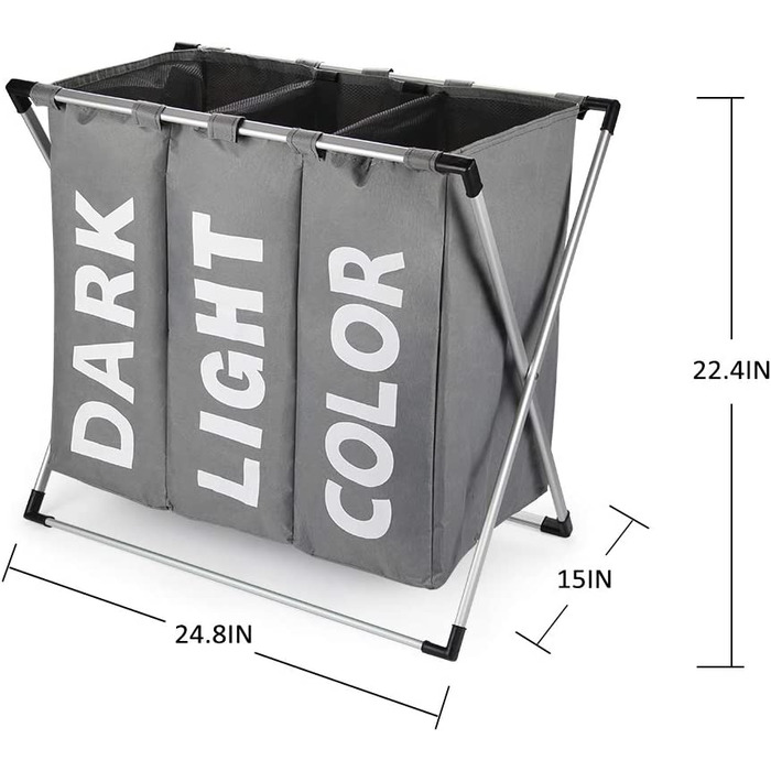 Сортувальник для білизни Oxford Trio з 3 відділеннями (102L), сірий | Кошик для білизни, контейнер для брудної білизни