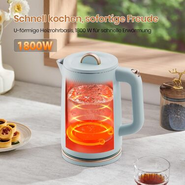 Електричний чайник OLEGA 1.8L, 1800W, нержавіюча сталь, автоматичне відключення, захист від сухого кипіння, блакитний