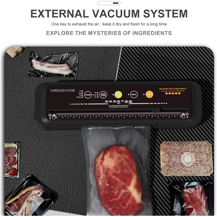 Вакууматор для продуктів MegaWise — потужна компактна машина для вакуумного запакування їжі, автоматична, One-Touch