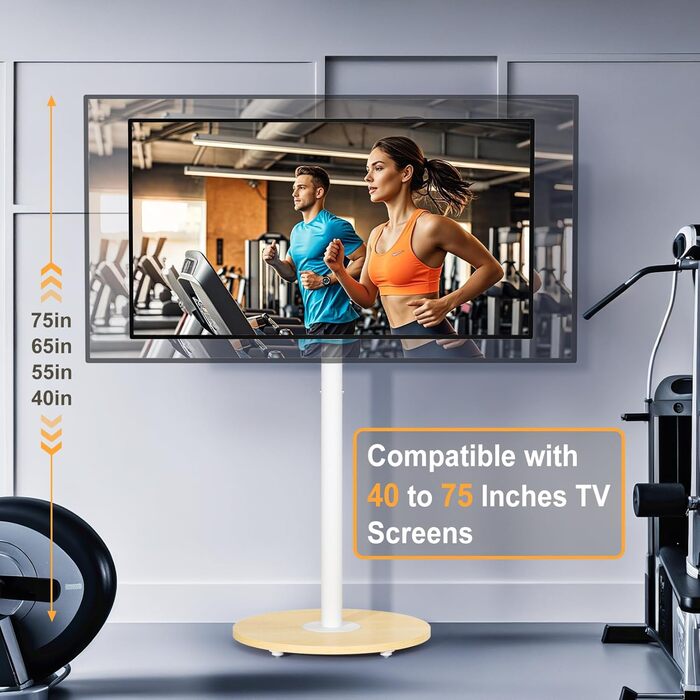 Підставка для телевізора Unho з регульованою висотою, біла, на коліщатках, для екранів 40-75 дюймів, VESA 600x400 мм, до 50 кг