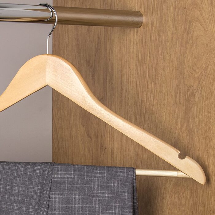 Вішалка для одягу дерев'яна з нековзною стійкою для брюк і хромованим гачком, що повертається на 360, ширина ремінця 45, 10