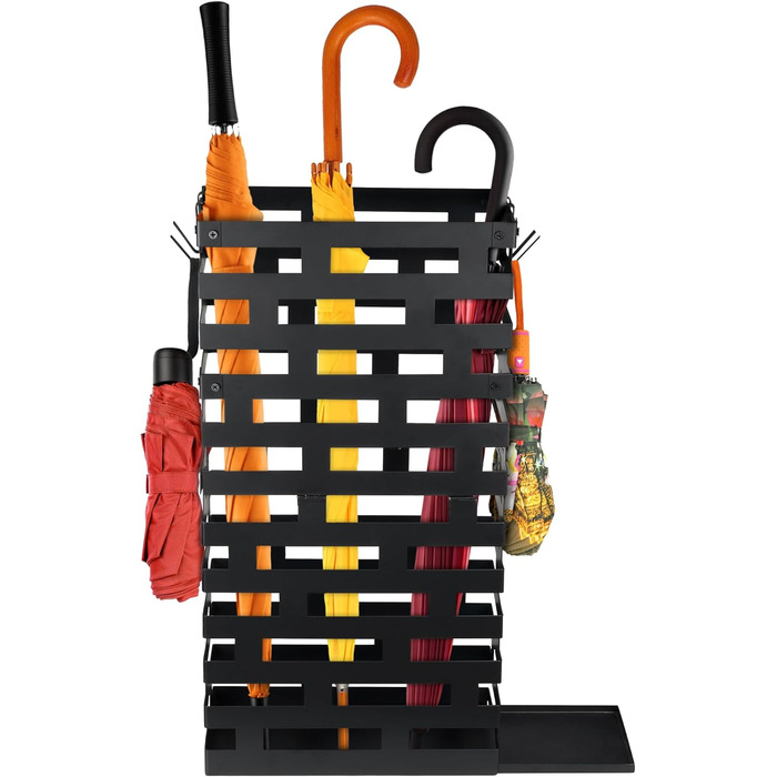 Підставка для парасольки, біла, велика металева з піддоном та гачками, 58,4 см, для дому, офісу, готелю