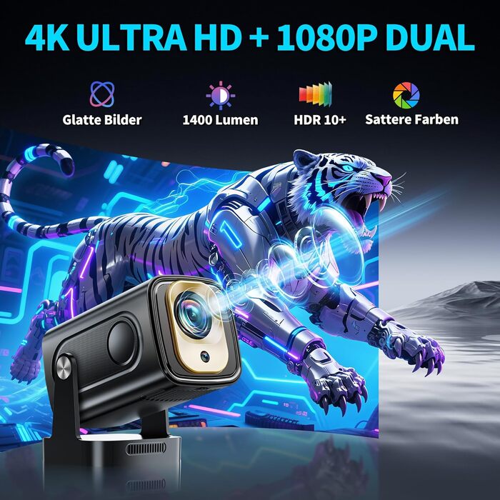 Портативний проєктор Mini Beamer 4K Full HD 1080P з WiFi 6, Bluetooth 5.2 та автоматичною корекцією трапецеїдальних спотворень. Підтримка HDMI, TV Stick, Memory Stick, Laptop. Білий (NT10-Black)
