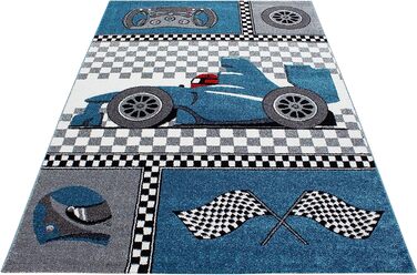Дитячий килим Гоночний автомобіль Дизайн - Килим з коротким ворсом Дитяча кімната для дівчаток і хлопчиків Easy Care Soft - Ігровий килимок, який можна прати Дитячий килимок Ігровий килимок Дитяча кімната (200 x 290 см, синій)