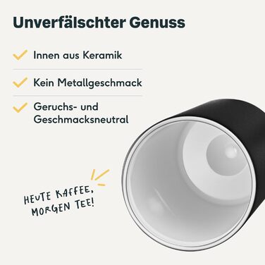 Термокружка SILBERTHAL 350 мл з нержавіючої сталі та керамікою – термокружка для кави з кришкою, що не протікає, чорного кольору – зберігає тепло до 6 годин та холод до 12 годин