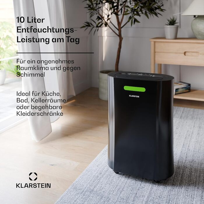 Klarstein AeroDry Smart 12l: Електричний осушувач повітря з WiFi, LED дисплеєм та фільтром вугілля. Підходить для приміщень до 18 м²