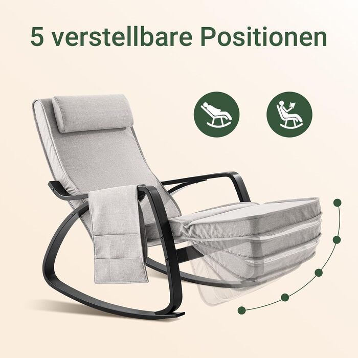 Крісло-гойдалка SoBuy з м'якою оббивкою, підголівником та регульованою підніжкою, сіре - FST20-HG