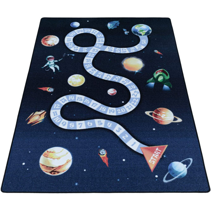 Дитячий килимок ігровий килимок надувна коробка, космічний корабель, космонавт, космос, планета мотив , прямокутна форма, 8 мм, короткий ворс, екологічний стандарт 100 з перевіркою на забруднення, розмір колір (80 х 120 см, темно-синій)