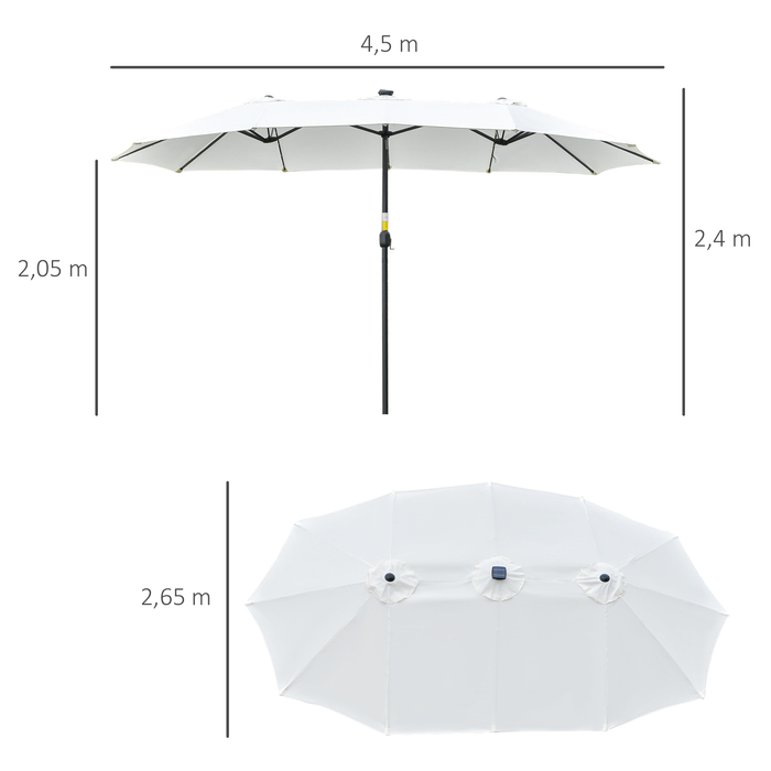 Сонячний парасоль від Outsunny з LED сонячним живленням, діаметром 4,5 м. Подвійний парасоль, ідеальний для саду, ринку, тераси. Овальний, чорно-кремовий.