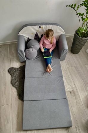 Дитяче розкладне ліжко-диван 3в1 All4All Kindersofa - зручна дитяча меблі для ігор та сну. Різні кольори та малюнки (сірий, рожевий, зелений, тваринні мотиви). Модель AX2 сірий + Balons