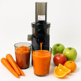 Електричний повільний соковитискач JuiceInstant Kompakter для фруктів та овочів, холодний віджим, BPA-free, з фільтром, антивитікання, чорний