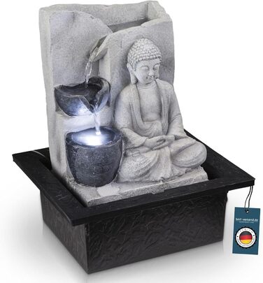 Декоративний фонтан Будда з підсвічуванням – кімнатний фонтан, сірий, 4 ступені