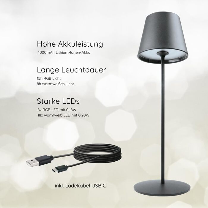 Торшер SCHWAIGER OTL200 - LED лампа, нічник, торшер для саду/інтер'єру, RGB, сенсорне управління, акумулятор, диммування, тепле світло, IP44, антрацит, пластик