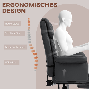 Крісло офісне HOMCOM, ергономічне з регульованим нахилом спинки, підтримкою попереку, регулюванням висоти, підставкою для ніг, поворотним механізмом, для дому та офісу, штучна шкіра, чорне | Aosom
