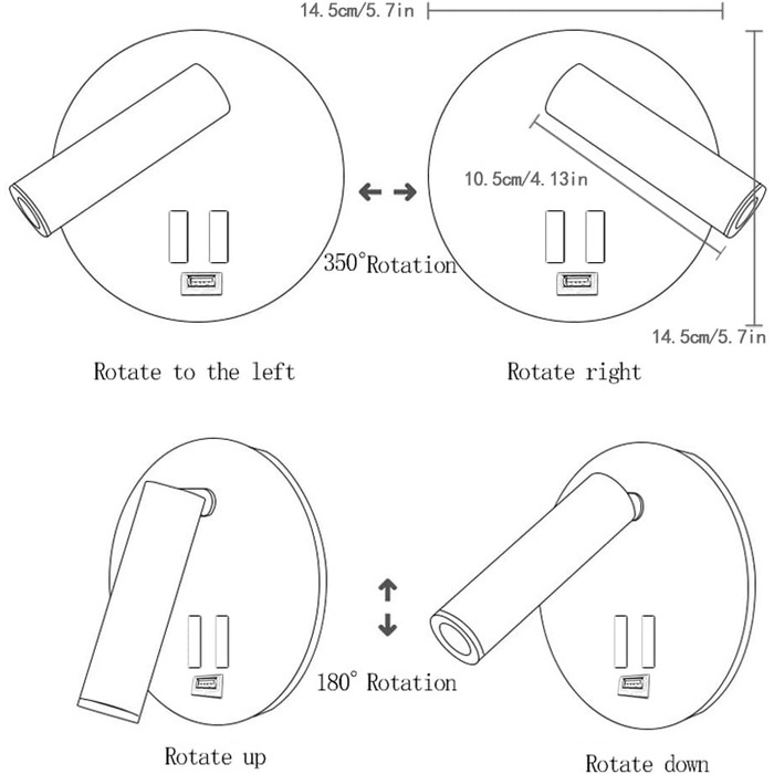 Приліжкова лампа TWSXTE, поворотний настінний світильник для спальні з USB-зарядкою, світильник для читання в спальні, 3000 КБ (3 Вт 10 Вт) (Usb круглого білого кольору)