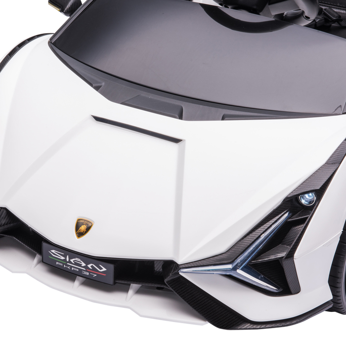 Дитячий електромобіль 12V, 2 режими руху, Lamborghini Sian SUV, іграшковий електромобіль з пультом дистанційного керування, музикою (MP3/USB), світлом, для дітей 3-5 років (37-60 місяців), металевий, білий, розміри: 108 x 62 x 40 см