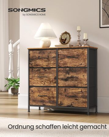 SONGMICS Комод з 8 висувними ящиками, шафа для зберігання, сталь, MDF, флізелін, для спальні, прихожої, вітальні, вінтажний коричневий + чорний, LGS124BH04