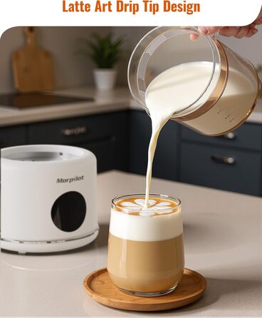 Електричний спінювач молока Morpilot 6-в-1: для капучіно, лате, гарячого шоколаду, 130-500мл, 600W, скляний, для миття в посудомийній машині