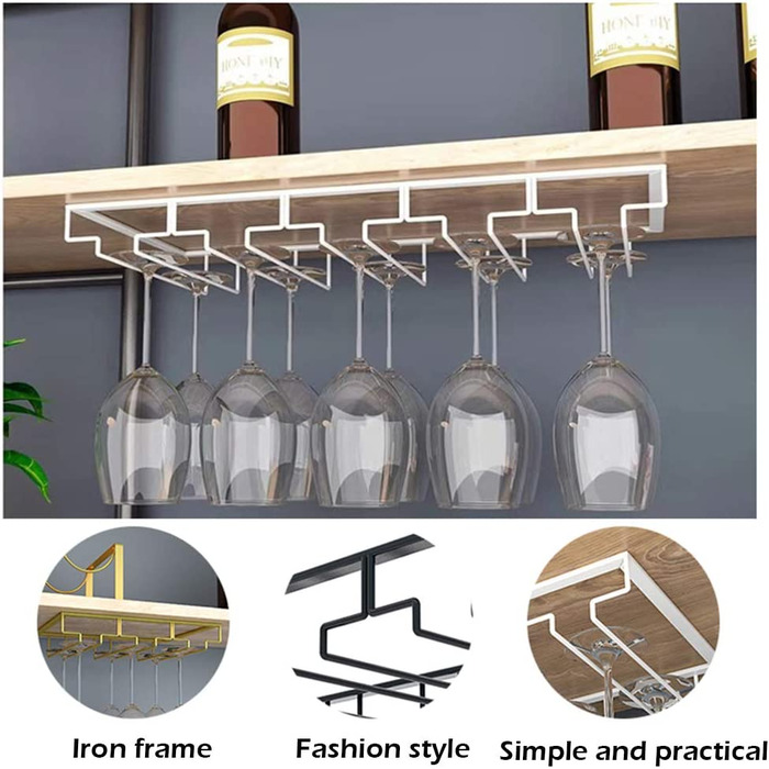 Тримач для келихів YunNasi металевий тримач для келихів під шафою з гвинтами стійка для келихів для підвішування для домашнього бару Кухня Бар Паб Ресторан, (2 шт., 5 рядів, білий)