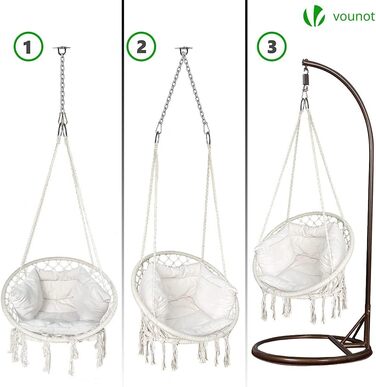 Підвісне крісло-гойдалка VOUNOT з полицею для книг та подушкою, Ø 80 см, бежеве, X-Large, для дому та саду