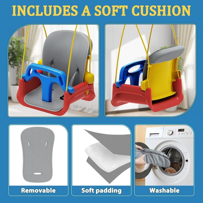 Дитяча гойдалка для саду з м'яким сидінням, складана, з металевим каркасом, для гри в приміщенні та на вулиці, легка у збиранні та зберіганні (Блакитна)