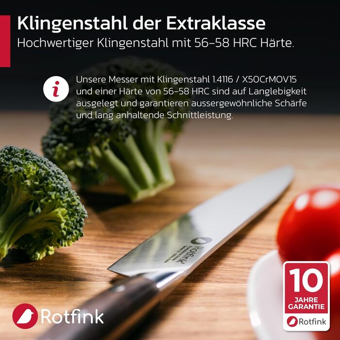 Ніж кухарський Messer 18 см, професійний, з нержавіючої сталі, ергономічна ручка з ебенового дерева, кут заточування 15°, подарункова коробка, гарантія 10 років