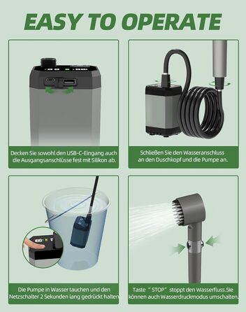 Портативна душова кабіна INSSISAIN для кемпінгу з акумулятором 6000mAh, регульований душ, 2м шланг, 2 кріплення, для подорожей, саду, миття авто, індикатор температури